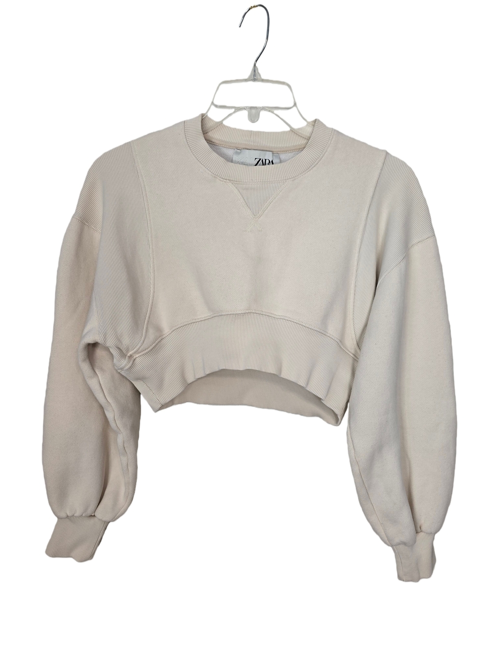 Zara Kaia Collab Cream Cropped Sweatshirt - Boxy Crewneck Pullover